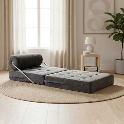 Canapé-lit convertible 4-en-1, fauteuil-lit pliant simple avec support pour le dos, canapé doux en chenille, petit futon pour salon, chambre à coucher, appartement (gris)