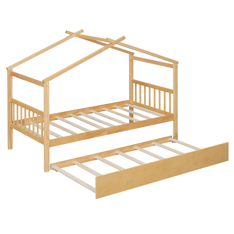 Lit gigogne en bois, Naturel, Simple