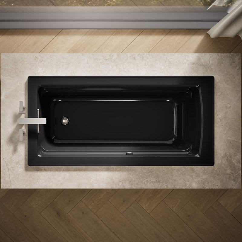 Baignoire encastrée Archer® avec surface chauffante et drain réversible, Noir Noir
