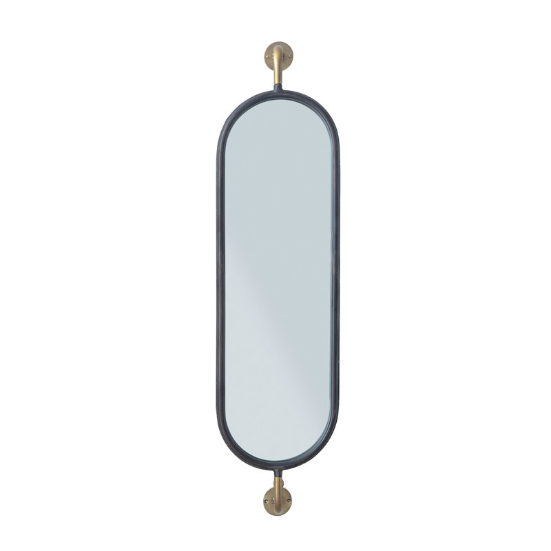 Oval Metal Framed Wall Mirror with Brackets, Black and Gold