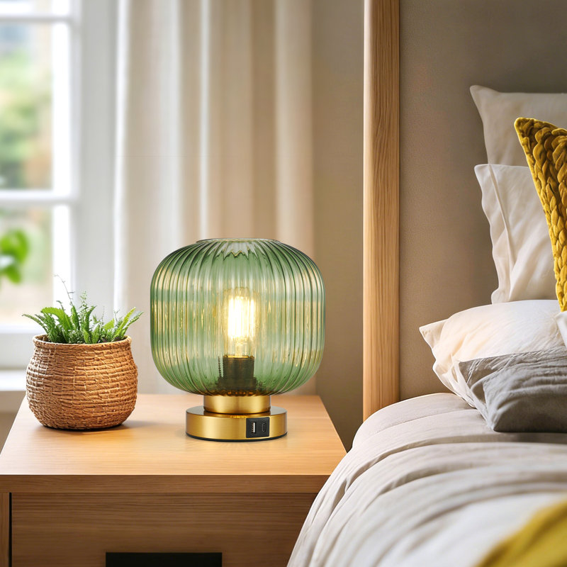 Metal Table Lamp, Green, Brass