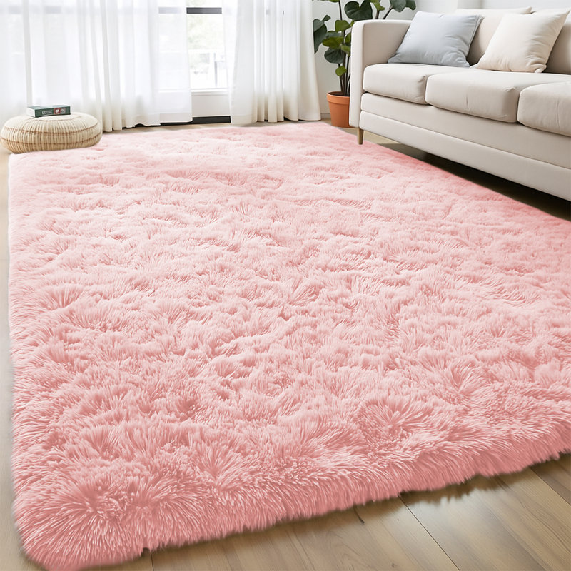 Machine Tufted High Pile Shag Area Rug(Ultra Soft & Fluffy), Pink, Rectangle 60 x 110 cm