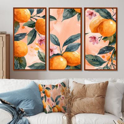 Ensemble d'art mural jaune, jaune, floral, orange, arbres III - fruits