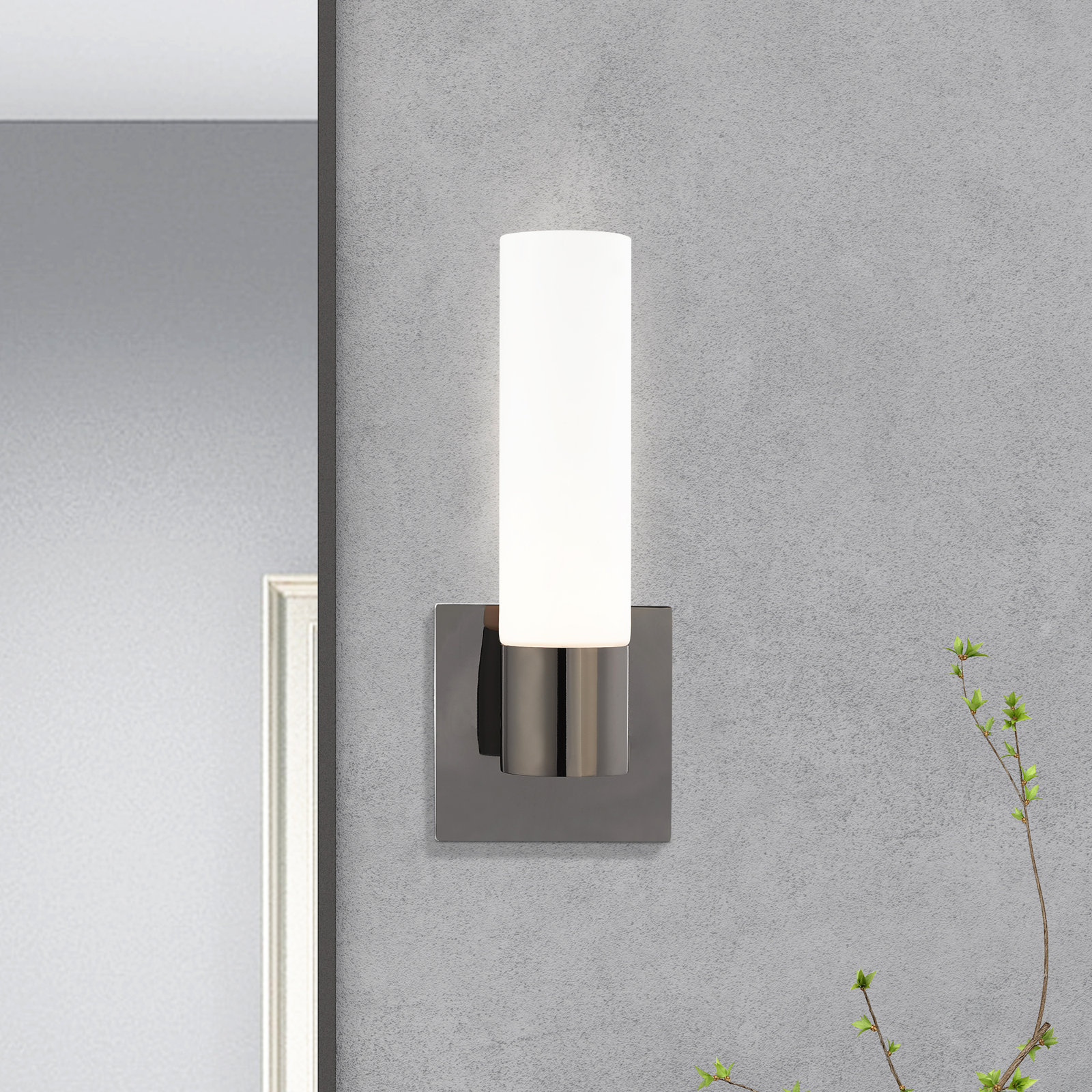 Fulton Single Light Glass Dimmable Armed Sconce, Black Chrome