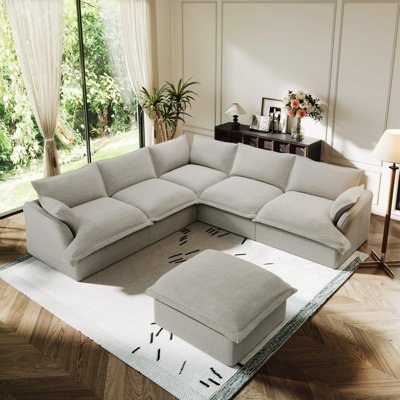 Linen Blend Cloud Couch Modular Sectional Sofa, Convertible Upholstered Cloud Sofa Comfy Deep Seat Couches For Living Room, Down Filled Sectional Sofa