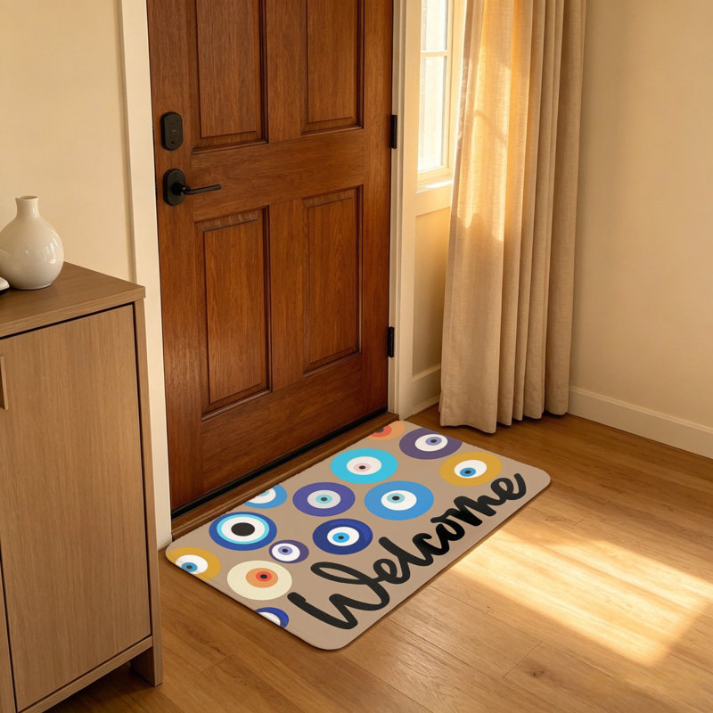 Tapis décoratif Evil Eye Welcome, 20 x 32 po, multicolore brun, intérieur extérieur