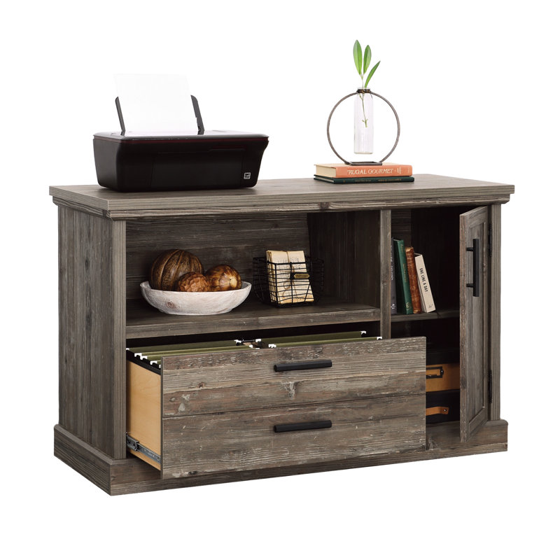 File Credenza With Adjustable Shelf, Brown Finish