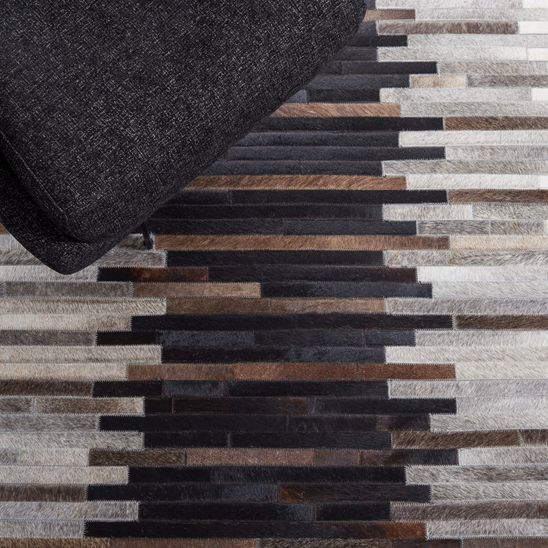Tapis en cuir fabriqué à la main en gris / brun, Rectangulaire 3 pi x 5 pi