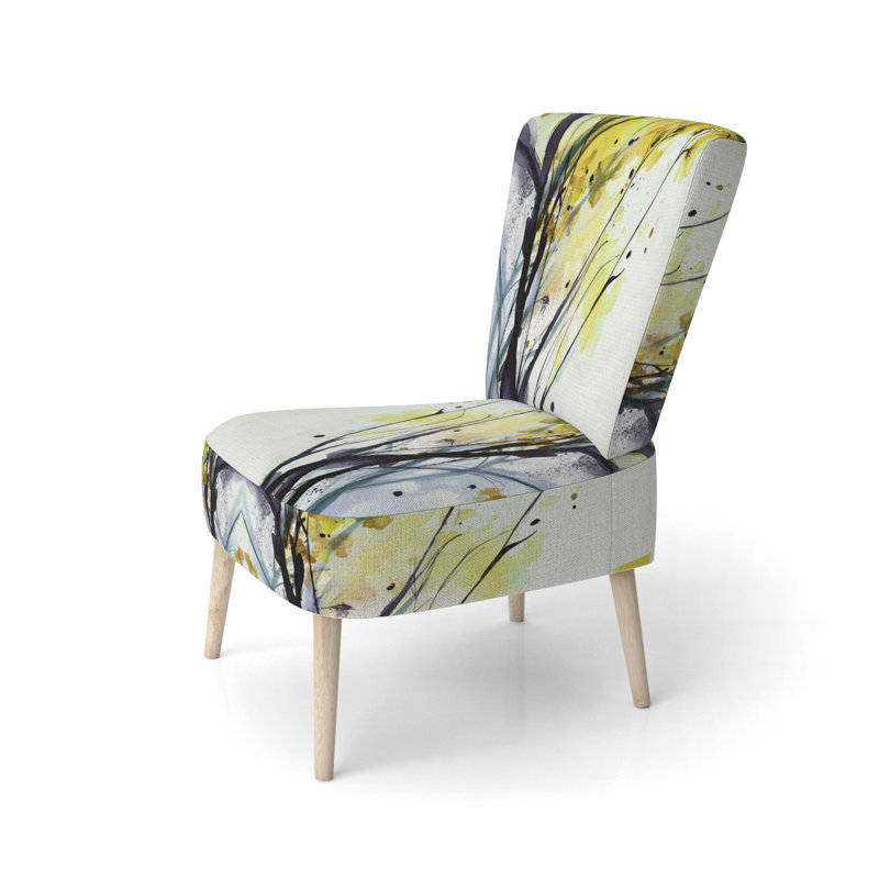 Abstract Orange Flowers - Chaise d'appoint rembourrée traditionnelle, Jaune / Noir / Blanc
