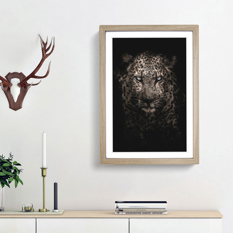 Leopard in the Dark - Framed Print, Oak Framed, 87cm H x 62cm W x 2cm D
