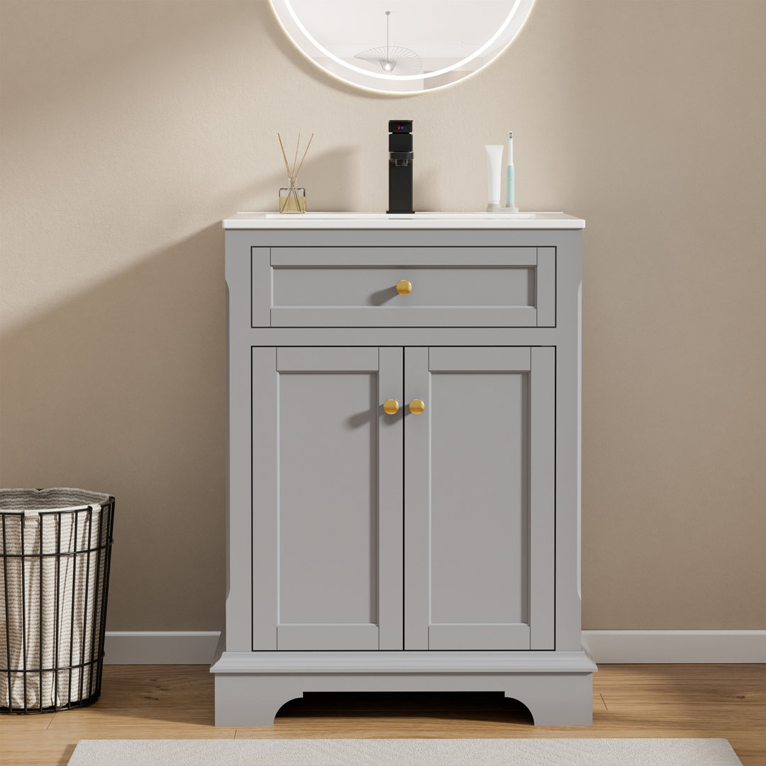 Linsay 24" Classic Single Bathroom Vanity Set with Ceramic Sink Top, Faucet, Solid Wood Base Winston Porter Base