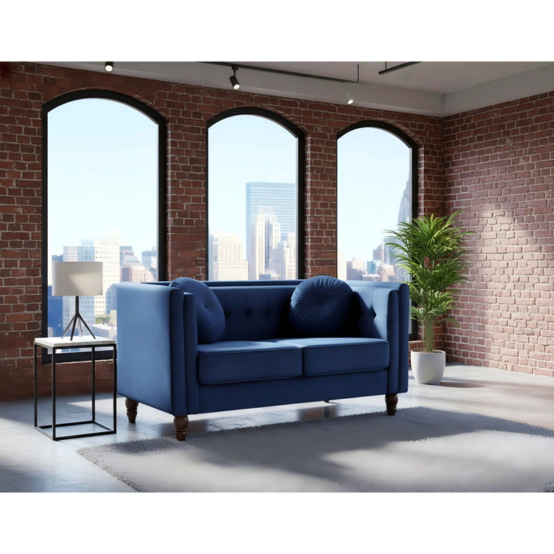 Canapé 2 places Chesterfield, Velours bleu foncé