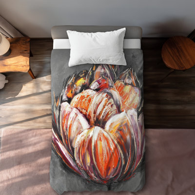Double and Abstract Orange Tulip Duvet Cover | Bedroom Flowers