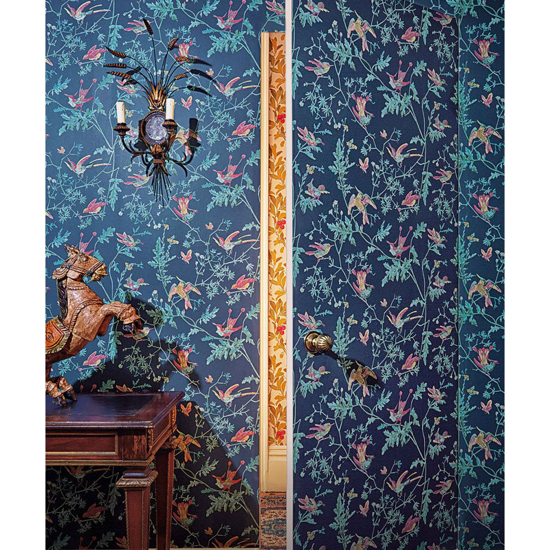 Anthology Hummingbirds Floral Wallpaper Roll, Blue/Green