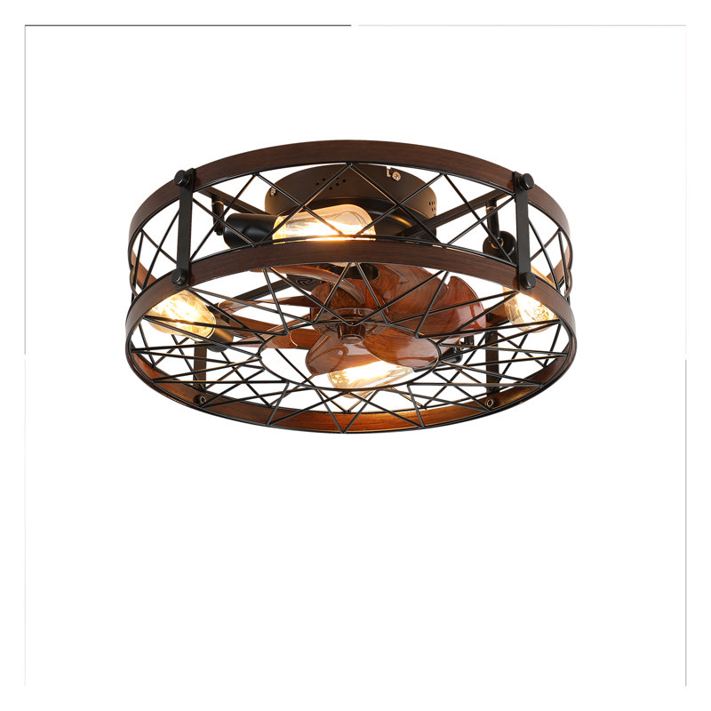 Ventilateur de plafond en cage de 20 pouces avec lumière noire, ventilateur de plafond encastré Farmhouse, petit luminaire de ventilateur de plafond réversible pour le salon de la chambre à coucher (comprend 5 ampoules E26)