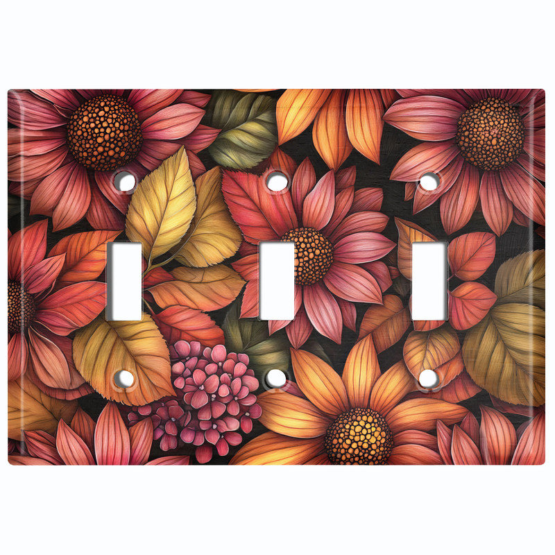 Couvercle de plaque d'interrupteur en métal; Bascule 3 bandes US standard - Fleurs d'automne rustiques, Triple # 3