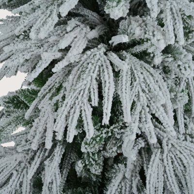 Arbre de Noël enneigé en épinette pré-éclairé, arbre de Noël articulé artificiel avec 350 lumières DEL multicolores, 8 modes de clignotement et 1389 pointes de branches de neige, décoration de bureau de vacances