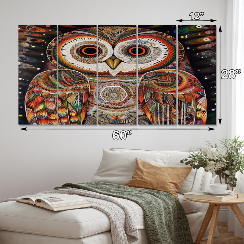 White Owl Magic I - Animals Owl Wall Decor - 5 Equal Panels