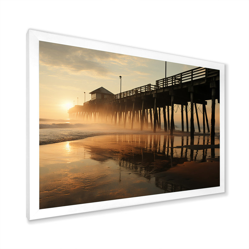 Beach Beach Pier Reflections IX - reproduction, H 30 po x l 40 po x P 1,5 po, Cadre simple blanc
