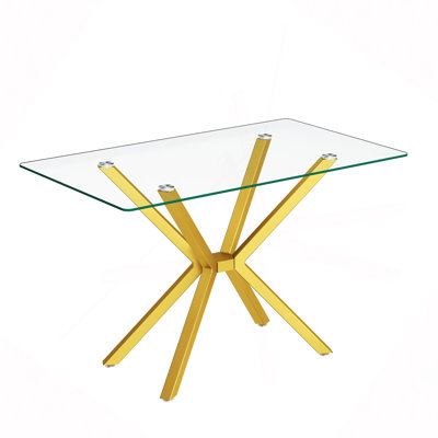 47.24" Rectangular Clear Tempered Glass Dining Table,Stylish Design With Metal Legs, Kitchen Table For Dining Room