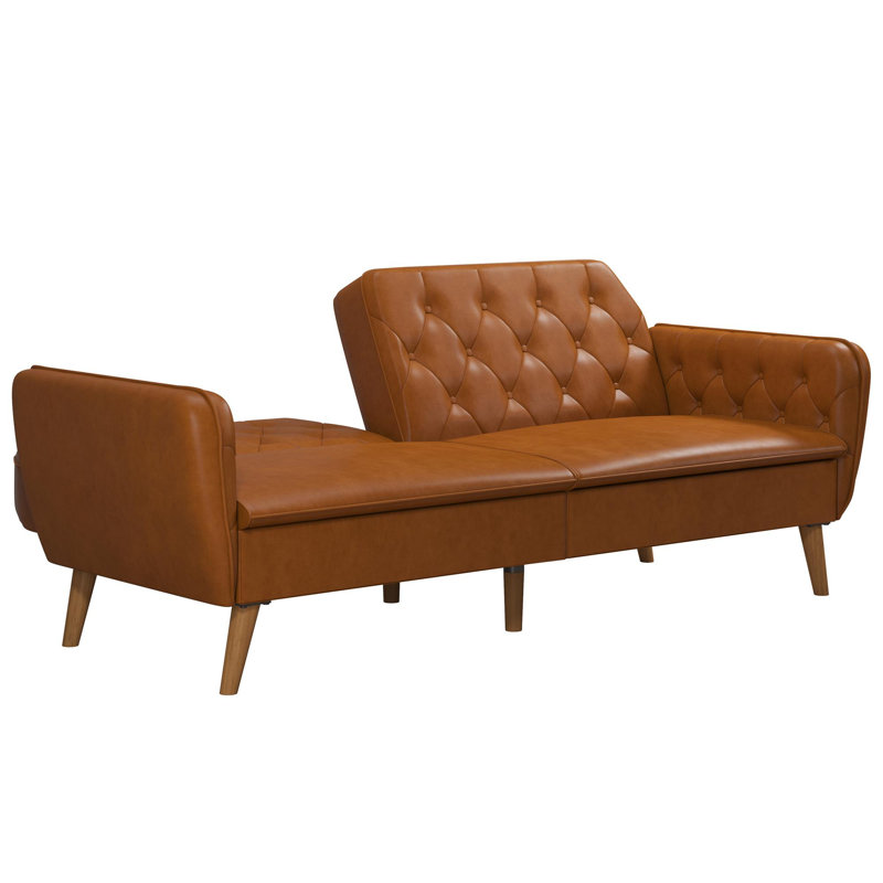Camel Faux Leather Tufted Split Back Sleeper Sofa