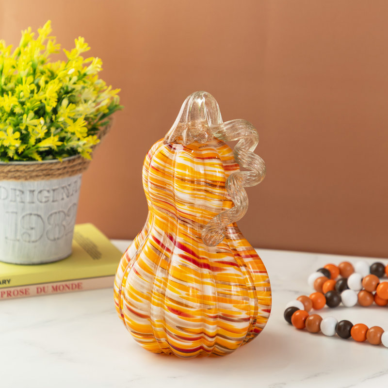 8.5"H Fall Multi Stripes Glass Gourd