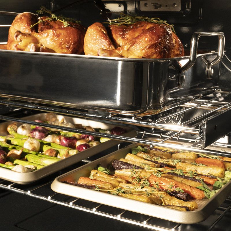 ZLINE 30 in. Autograph Double Wall Oven w/ Air Fry and Self Clean w/ Black Handles, Champagne Bronze, Black Stainless Steel