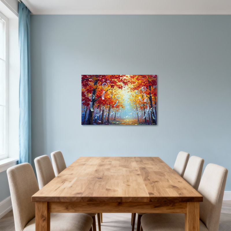 Paysage et nature, arbres d'automne avec carillons et feuilles, H 12 po x l 18 po