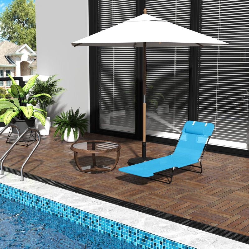 Pool Sun Tanning Chair - Blue. Outdoor Lounge With Reclining . Breathable Mesh Seat And . Customizable Comfort, 5 Adjustable Positions. Lightweight Foldable. For Beach, Yard, Patio. Strong Steel