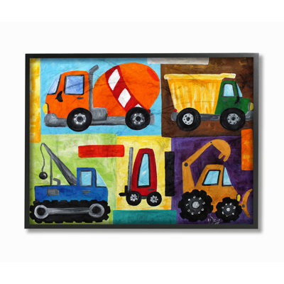 «Burkett The Kids Room Construction Camions», reproduction encadrée décorative