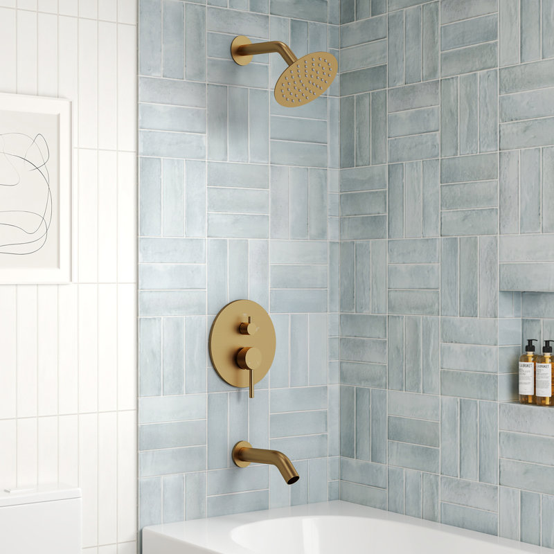 Dual-Function Tub and Shower Faucet Set, Tub And Shower Trim Kit, Valve Included, Brushed Gold