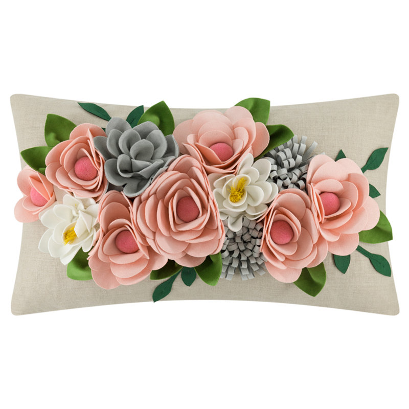 Housse décorative pour coussin décoratif 3D  12 x 20 po, Motif floral rose