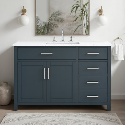 Meuble-lavabo simple 42 po avec plateau en marbre d'ingénierie Shamar