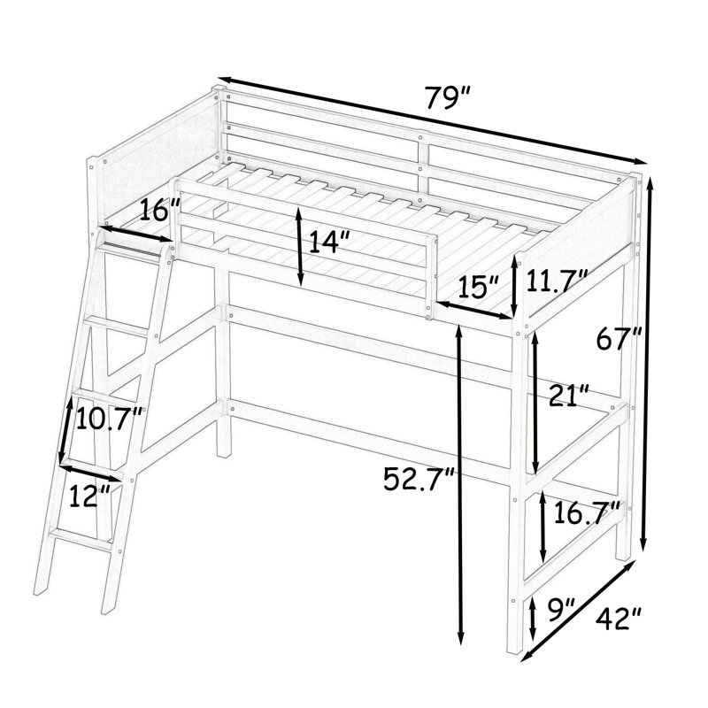 Lit mezzanine simple en bois avec échelle Gionny, gris