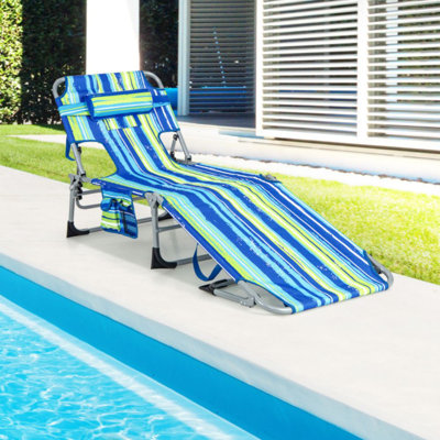 Folding Beach Lounge Chair With Pillow For Outdoor