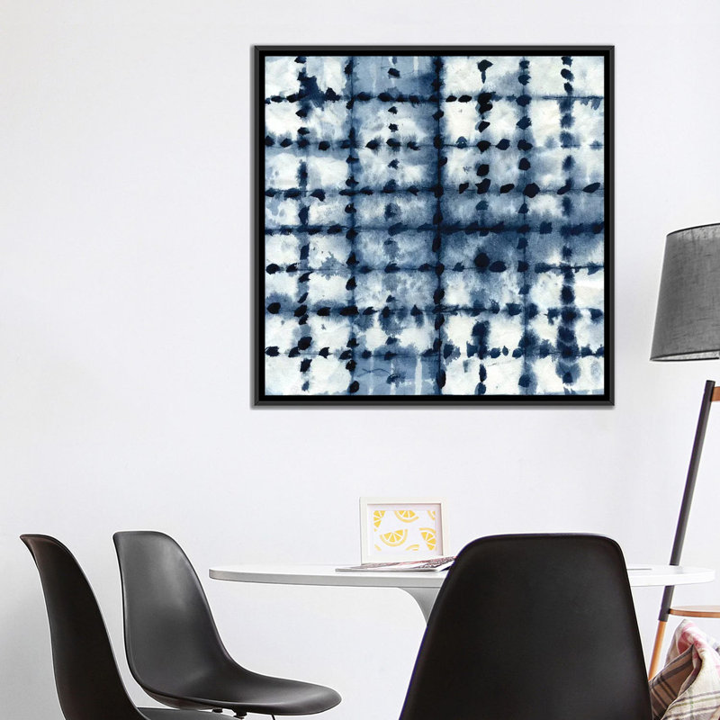 «Shibori Patchwork», impression sur toile, H 18 po x l 18 po x P 1,5 po, Toile avec cadre noir, Pas de tapis