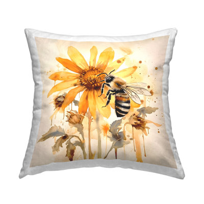 Busy Bee with Flower Decorative Printed Throw Pillow Design by Petal Prints Design