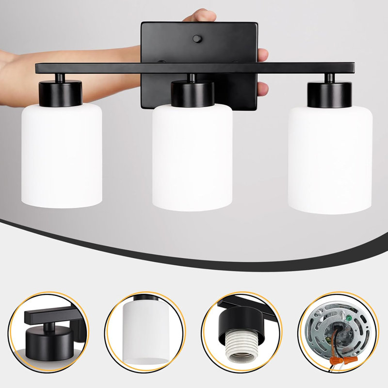 Luminaires de salle de bain, 6 lumières, Nickel; noir mat