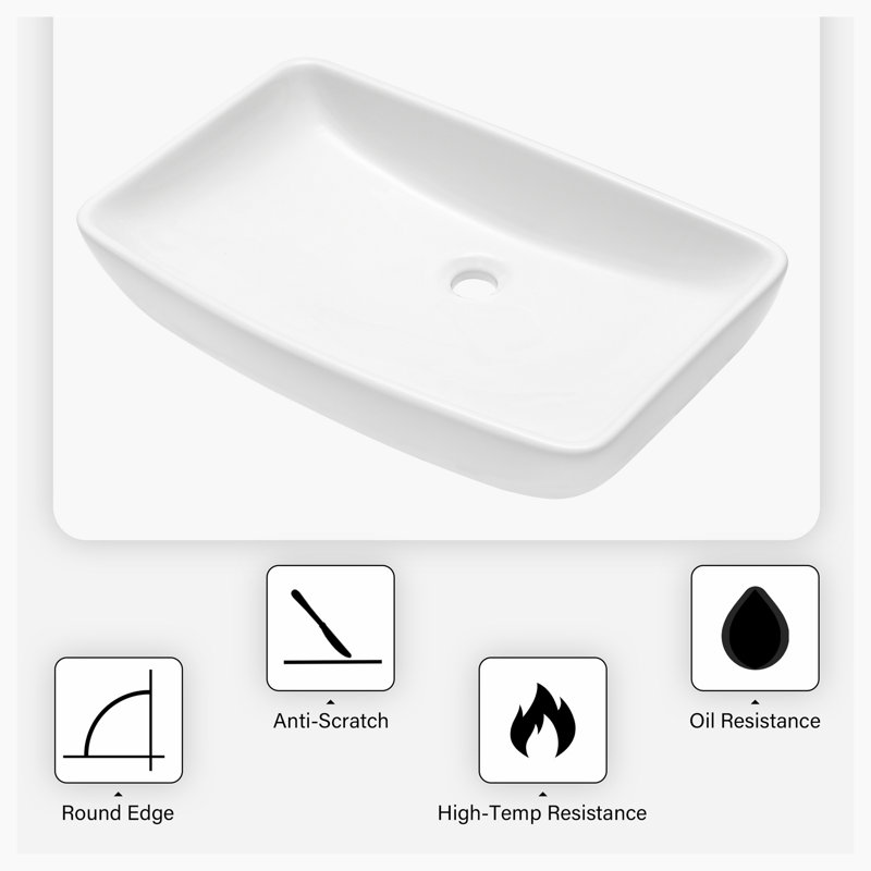 24" x 15" White Ceramic Rectangular Bathroom Vessel Sink