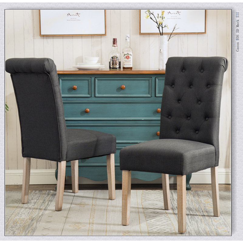 Ensemble de 2 chaises de salle à manger parsons capitonnées Habit, gris anthracite, Gris anthracite