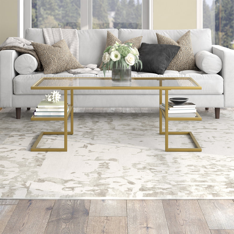 Thames Floor Shelf Coffee Table with Storage, Gold