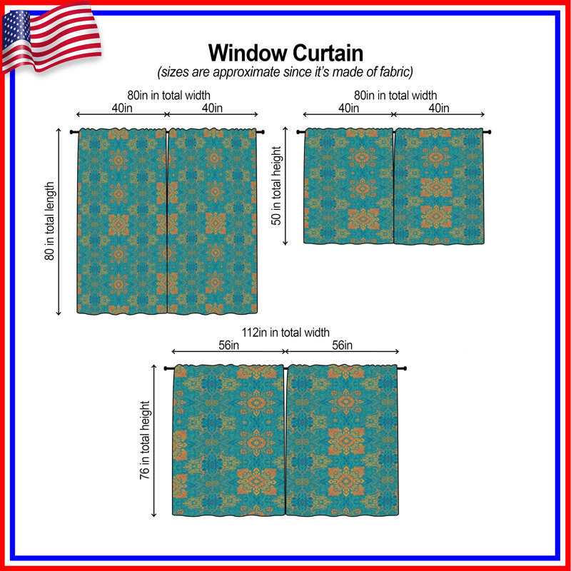 Rideaux de fenêtre à motif mandala turquoise et obscurcissant - 2 panneaux, 40in x 50in - 2 panels, Transparent