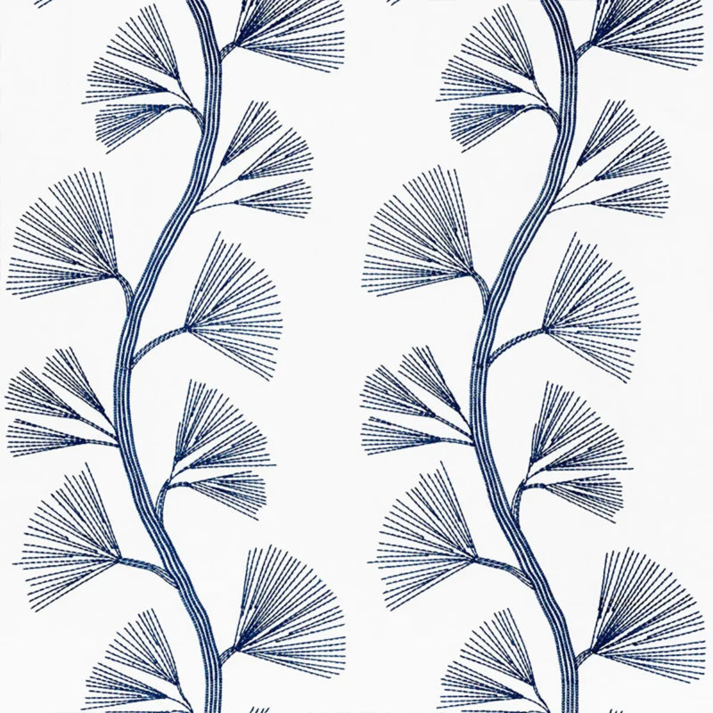 Ginkgo Embroidery Fabric, Marine