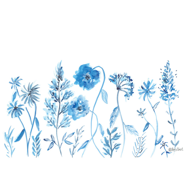Fleurs sauvages en bleu, H 24 po x l 36 po, Non, Cadre doré simple