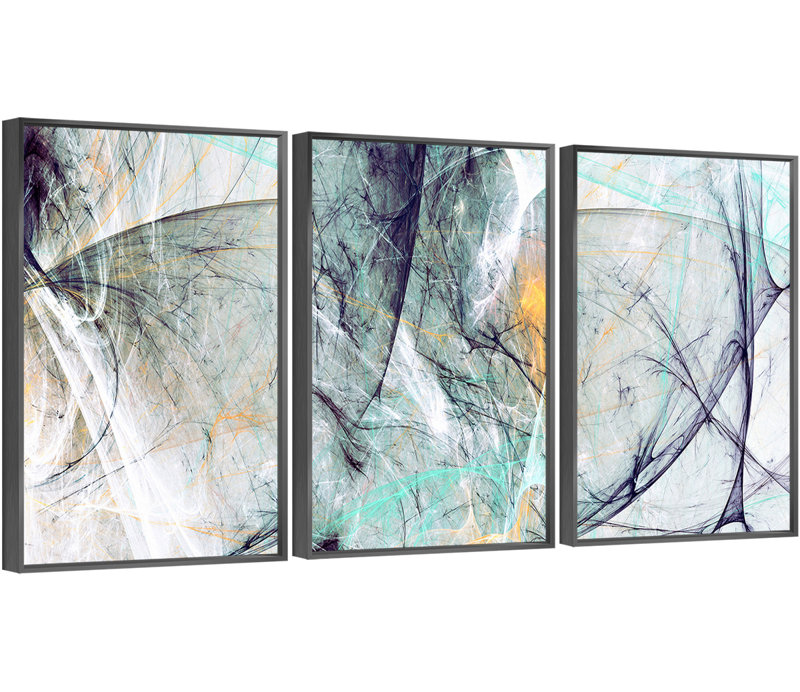 «Abstract Lines Wall Art», ensemble de 3 reproductions encadrées sur toile, H 24,3 po x l 48,3 po x P 1,65 po, Noir