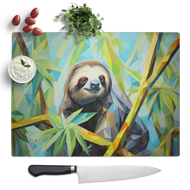 Sloth Geometric No.2  Glass Chopping Board