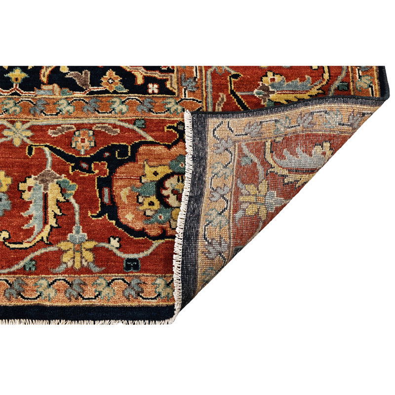 High-Quality Hand-Knotted Blue And Red Area Rug, Rectangle 8' x 10'