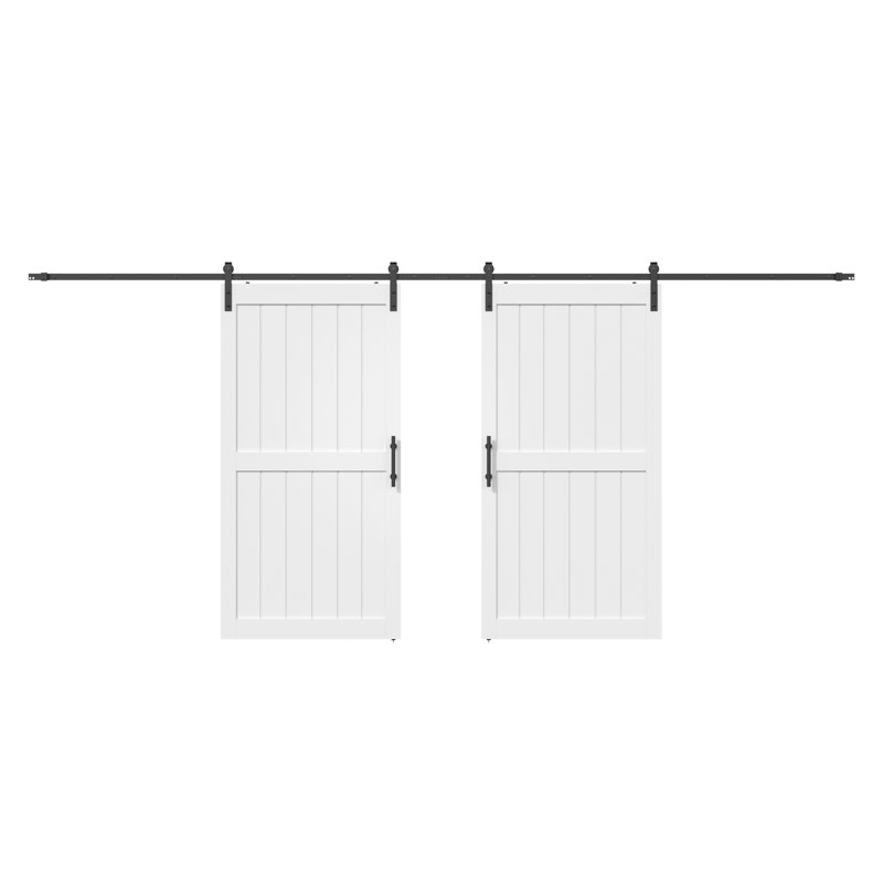Porte de grange en bois manufacturé à panneaux en PVC avec trousse de quincaillerie, Blanc, 84 po x 84 po