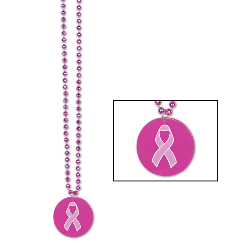 Perles avec médaillon de ruban rose imprimé