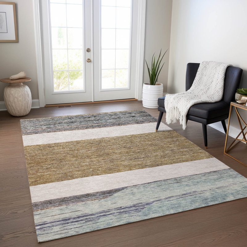 Machine Washable Indoor/Outdoor Claudian ACN1624 Mocha Rug, Rectangle 3' x 5'